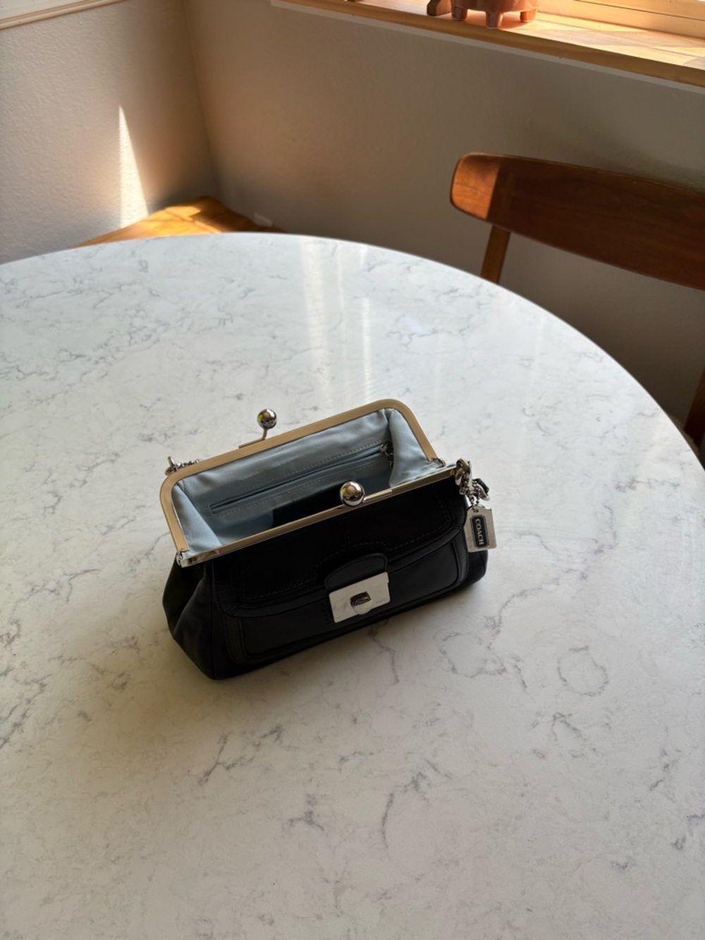 Coach Black Leather Kiss-Lock Wristlet with Silver Hardware - Picture 11 of 13